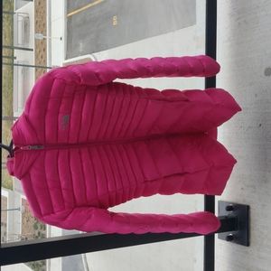 Lightweight warm neon pink puffer jacket